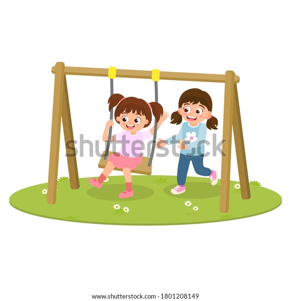 Vector Illustration School Kids Playing Swing Stock Vector (Royalty ...
