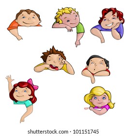 vector illustration of school kids pointing placard