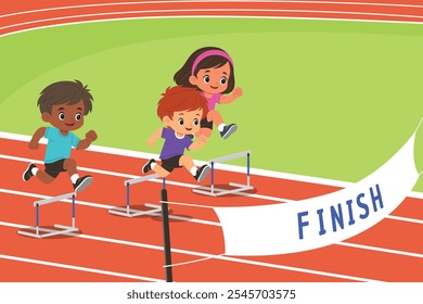 Ilustração vetorial de School Kids Racing on Hurdles Sprint