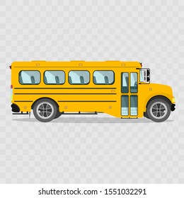 Vector Illustration of school kids riding yellow schoolbus transportation education