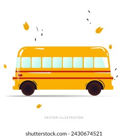 Vector illustration of school kids riding yellow schoolbus transportation education