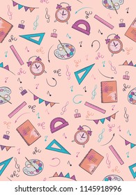 vector illustration of school pattern design with hand-drawn stationery.