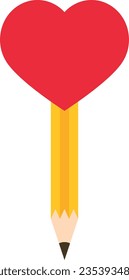 Vector illustration of a school pencil with a heart, love for education and school.