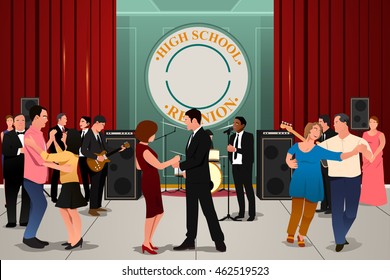 A Vector Illustration Of School Reunion Party