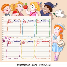 Vector illustration, school schedule for kids, card concept.