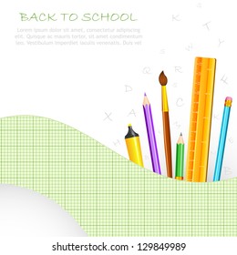 vector illustration of school stationery against graph chart