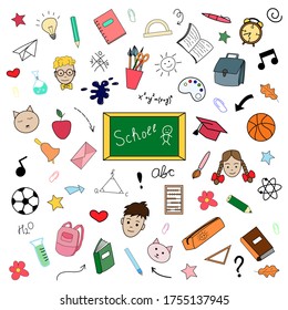 Vector illustration of school subjects. Set about going back to school.