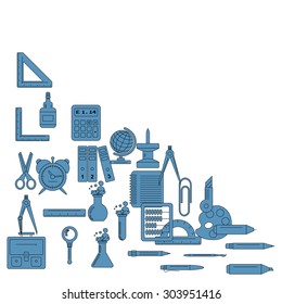 Vector illustration of school supplies. It can be used as packaging design and decoration magazine articles.