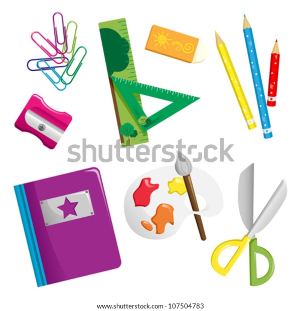 Vector Illustration School Supplies Icons Stock Vector (Royalty Free ...