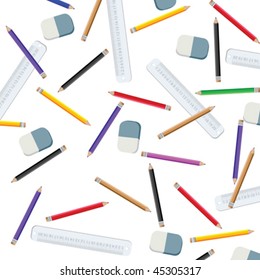 Vector illustration with school supplies, isolated objects over white background