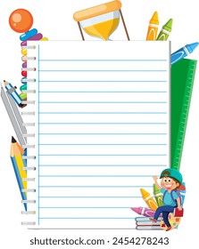 Vector illustration of school supplies and notebook.