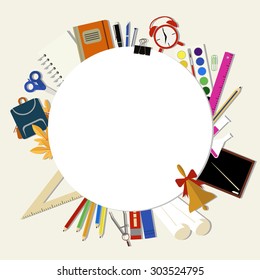 Vector Illustration School Supplies Scattered Around Stock Vector ...