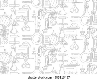 Vector illustration of school supplies in the seamless texture. It can be used as packaging design and decoration magazine articles.