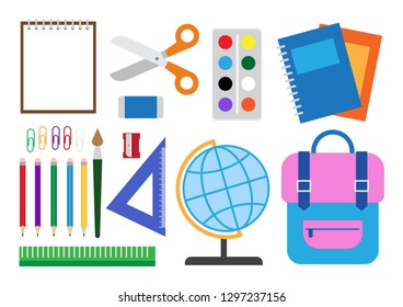 Vector illustration of school supplies set isolated on white background