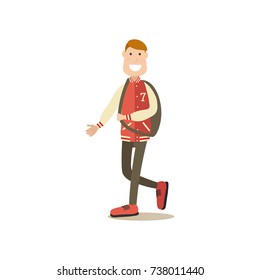 Vector illustration of school team boy sportsman. School people concept flat style design element, icon isolated on white background.