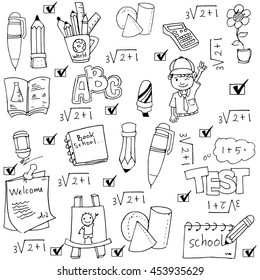 Vector illustration school tools in doodles for kids