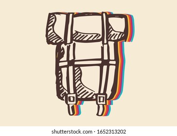 Vector Illustration of School or Travel Bag with Vintage Rainbow Style. This Is Good For Poster, Background and Shirt Design.
