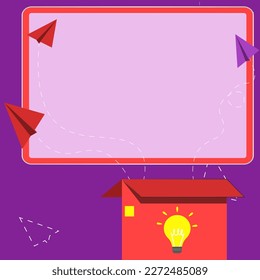 Ilustración vectorial con pizarra escolar. Los documentos contienen información y agenda de gran importancia. Fondo de color claro. Gran caja en el suelo.