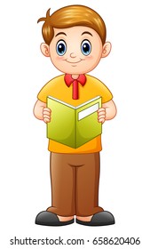 Vector illustration of Schoolboy cartoon reading a book