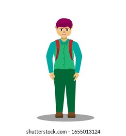 Vector illustration of a schoolboy going to school with a backpack.