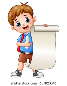 Vector illustration of Schoolboy holding a paper