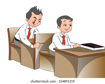 Vector illustration of schoolboys looking with curiosity.