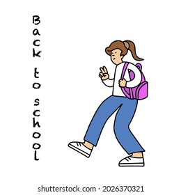 Vector illustration of schoolchild with backpacks having fun going to school. Back to school