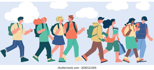 Vector illustration of schoolchildren is easy to edit in hypertrophied style
