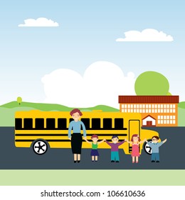 vector illustration schoolchildren and school bus