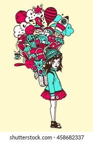Vector illustration of a schoolgirl with a backpack