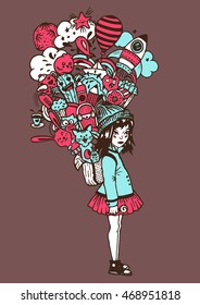 Vector illustration of a schoolgirl with a backpack