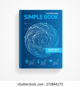 Vector illustration science book with abstract sphere. scientific research concept. Flat Design
