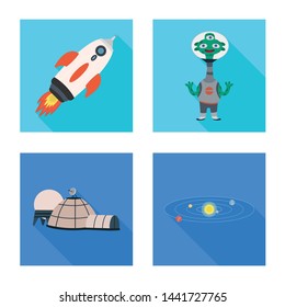 Vector illustration of science and cosmic logo. Set of science and technology stock symbol for web.