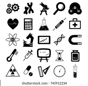 Vector illustration of a science icon set is black and white on a white background, simple icon