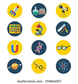 A vector illustration of science icons in flat style