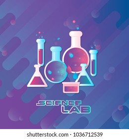 Vector illustration. Science lab concept with flat flasks.