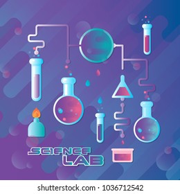 Vector illustration. Science lab concept with flat flasks.