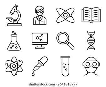 Vector illustration of science and laboratory icons. Editable stroke.
