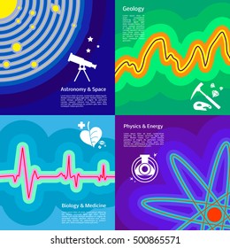 
Vector illustration of science: medicine biology physics geology astronomy