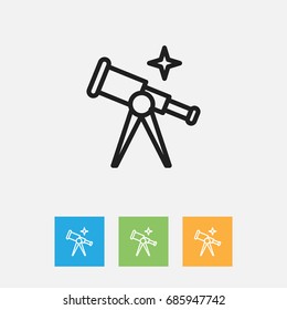 Vector Illustration Of Science Symbol On Telescope Outline. Premium Quality Isolated Scope  Element In Trendy Flat Style.