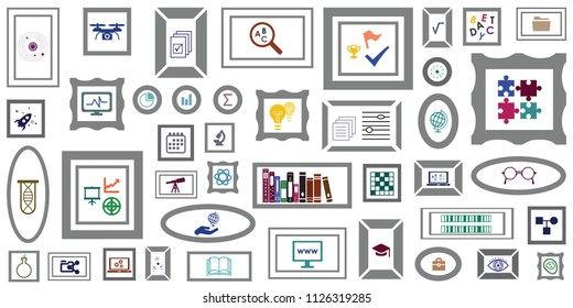 vector illustration of scientific and educational tools online gallery with laboratory and technological innovative equipment symbols 