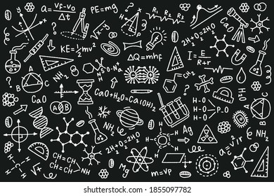 vector illustration of scientific and mathematical formulas and diagrams