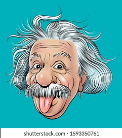 Vector illustration of scientist Albert Einstein in caricature style.