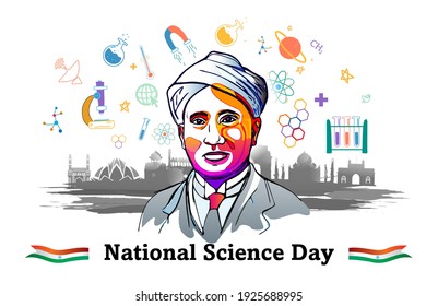 Vector illustration of Scientist C V Raman, Indian national science day celebration