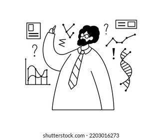 Vector illustration of a scientist engaged in research. Profession.