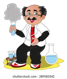 Vector illustration of scientist experimenting with chemicals.