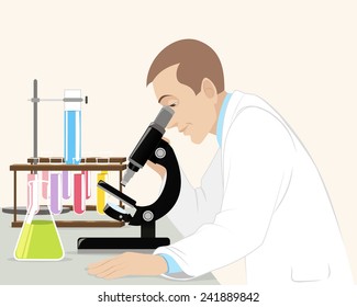 Vector illustration of a scientist with microscope