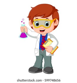 vector illustration of Scientist or professor holding flask