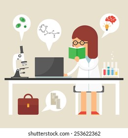 Vector illustration of a scientist at work, flat style