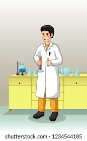 A vector illustration of Scientist Working in Laboratory